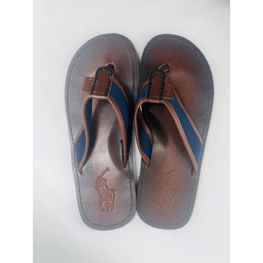 Polo Ralph Lauren Leather Flip Flops Sullivan Men 11 Sandals Newport Navy Brown